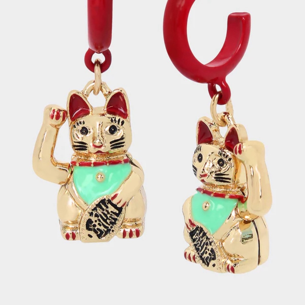 LUCKING OUT LUCKY CAT HUGGIE EARRINGS RED website exclusive!